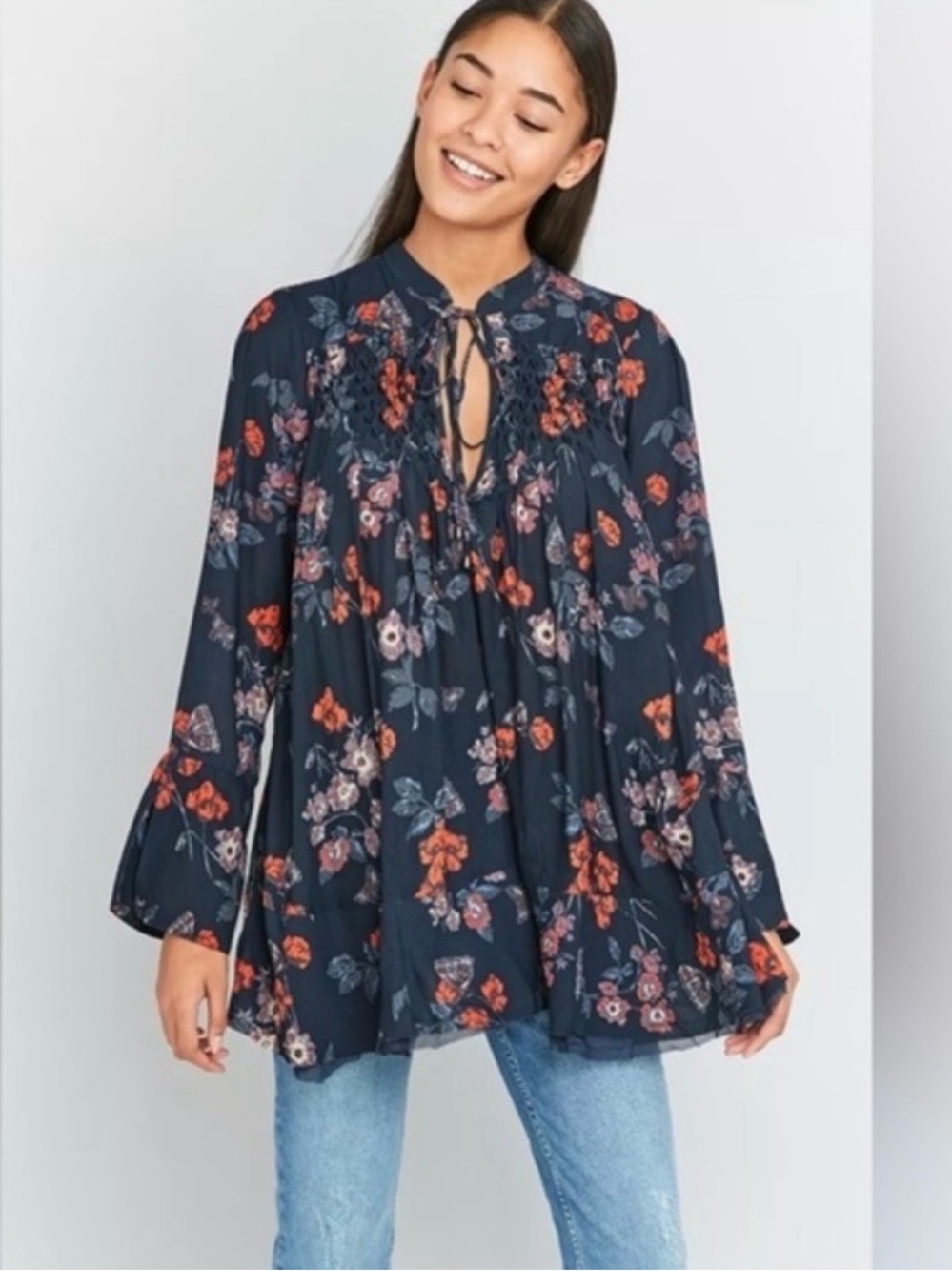 Free People Charcoal and Orange Top